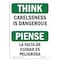 Signmission OSHA THINK Sign, Carelessness Is Dangerous Bilingual, 14in X 10in Aluminum, 10" W, 14" L, Landscape OS-TS-A-1014-L-11814 - alternate 1